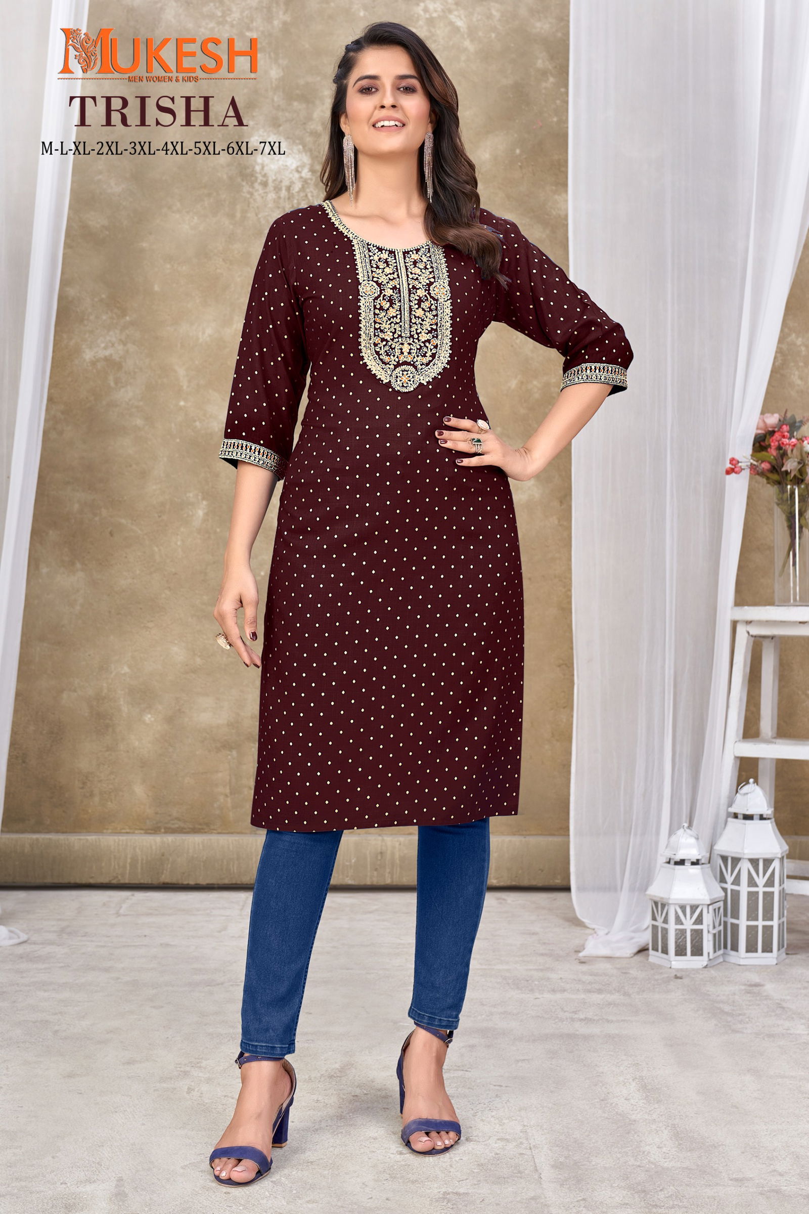Trisha By Mukesh Rayon Embroidery Fancy Kurtis Wholesale Price In Surat
